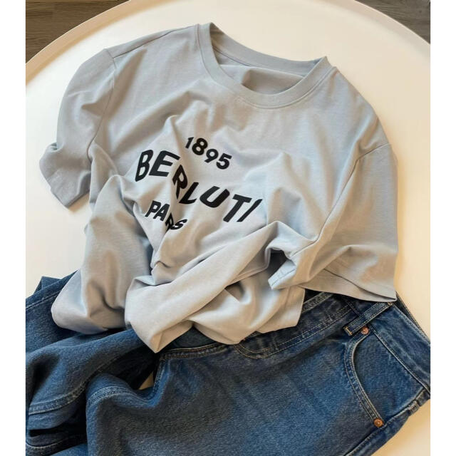 berlutiベルルッティロゴ刺繍TシャツブルーM - Tシャツ/カットソー