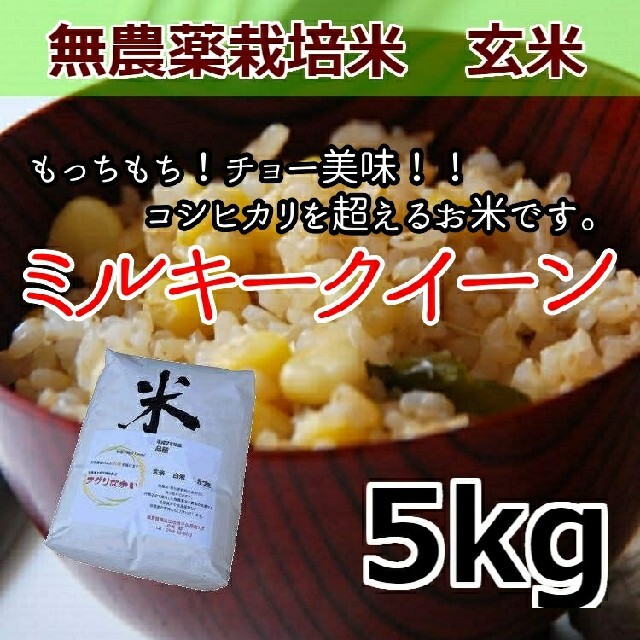 令和2年産　玄米5kg　ミルキークイーン　美味しいお米　無農薬栽培米　米/穀物