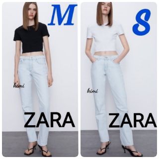 ザラ(ZARA)のZARA　2枚　(白S　黒M)　クロップド丈Tシャツ(Tシャツ(半袖/袖なし))