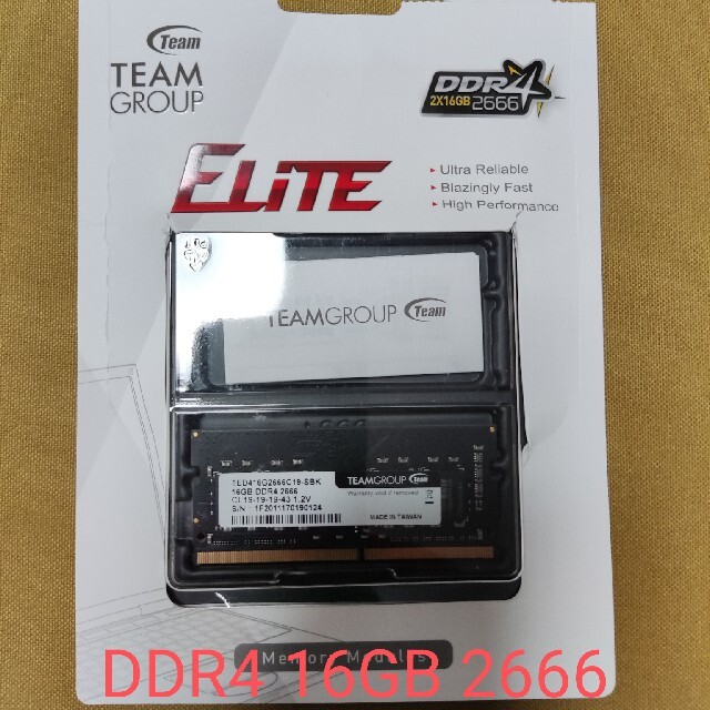 DDR4 Team Group SO-DIMMノートPC用メモリー16GB×1