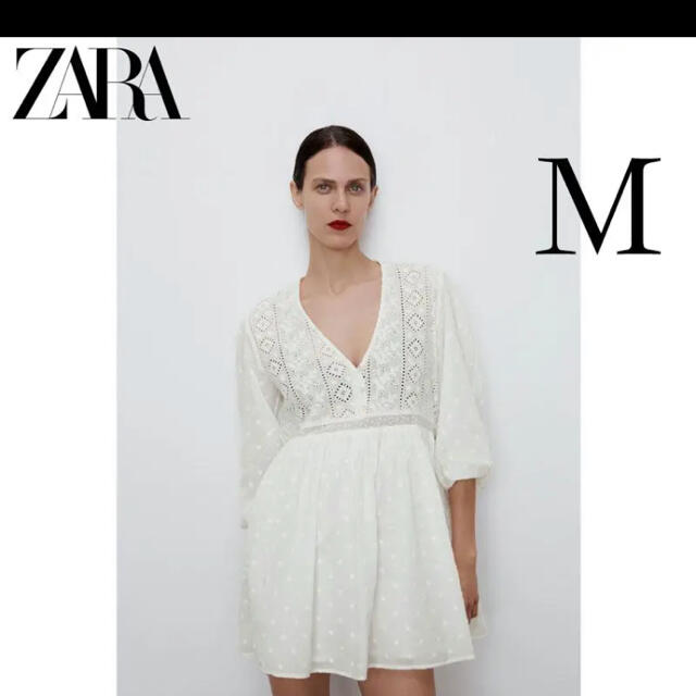 ZARA(ザラ)のzara カットワーク刺繍ワンピース レディースのワンピース(ミニワンピース)の商品写真