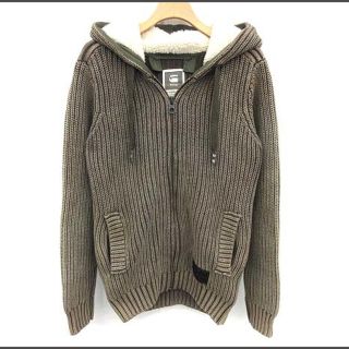 ジースター(G-STAR RAW)のジースターロウ ニット パーカー ヴィンテージ加工 S カーキ グレー(パーカー)