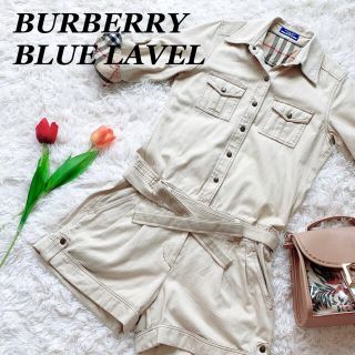 バーバリーブルーレーベル(BURBERRY BLUE LABEL)の美品♡バーバリーブルーレーベル　オールインワン　サロペット　刺繍　ロゴ入り(サロペット/オーバーオール)