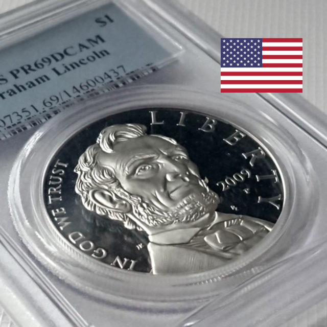 アメリカ 銀貨 １ドル リンカーン大統領 鑑定済み １枚