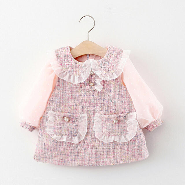 専用　フォーマルワンピース　ツイードワンピース　女の子　90 キッズ/ベビー/マタニティのキッズ服女の子用(90cm~)(ドレス/フォーマル)の商品写真