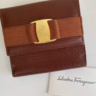 サルヴァトーレフェラガモ(Salvatore Ferragamo)のフェラガモ 折りたたみ財布 リボン リザード TAN(ブラウン)(財布)