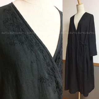 ネストローブ(nest Robe)の【nest Robe】ハンドエンブロイダリーカシュクールワンピース/ブラック(ロングワンピース/マキシワンピース)