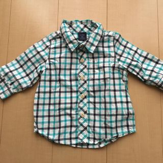 ベビーギャップ(babyGAP)のBaby GAP 水色×ネイビー×白 チェックシャツ 70サイズ(シャツ/カットソー)