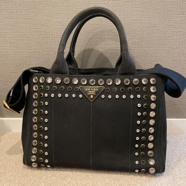 プラダ【美品】PRADA プラダ カナパ ビジュー トートバッグ ハンドバッグ