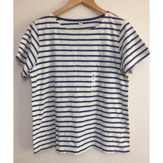 ユニクロ(UNIQLO)の【ユニクロ／UNIQLO】ボーダークルーネックTシャツXL（ブルー）無印(Tシャツ(半袖/袖なし))