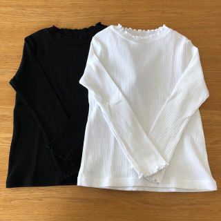 ユニクロ(UNIQLO)のUNIQLO リブフリルハイネックT  2枚セット キッズ120(Tシャツ/カットソー)