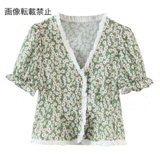 ザラ(ZARA)の💠6月新作🦋4450◆green デイジー 花柄 フリル ブラウス(シャツ/ブラウス(半袖/袖なし))