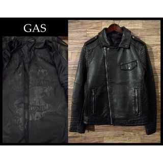 ガス(GAS)の美品 GAS ガス 肉厚 フェイク レザー キルティング ダブル ライダース 黒(ライダースジャケット)