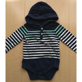 ベビーギャップ(babyGAP)のBabyGAP フード付きボーダー柄ロンパース 70サイズ(ロンパース)