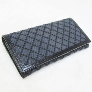 グッチ(Gucci)のGUCCI グッチ 二つ折り長財布 キャンパス×レザー ネイビー(折り財布)