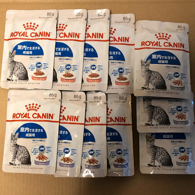 ROYAL CANIN(ロイヤルカナン)のロイヤルカナン 室内飼い成猫用ウェットフード3種11袋グレービー＆ゼリー＆ローフ その他のペット用品(ペットフード)の商品写真