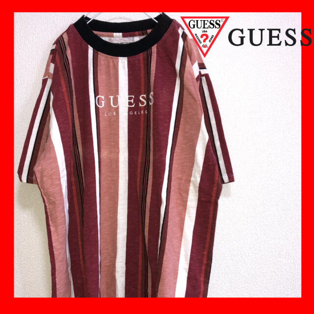 GUESS(ゲス)の【最終値下げ】GUESS ゲス マルチカラーストライプ Tシャツ 刺繍ロゴ メンズのトップス(Tシャツ/カットソー(半袖/袖なし))の商品写真