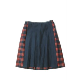 ビューティフルピープル(beautiful people)のbeautiful people ビューティフルピープル 日本製 14AW fine flannel check back pleats skirt ファインフランネルチェックバックプリーツスカート 1430107001 38 ネイビー チェック  ボトムス【中古】【beautiful people】(ひざ丈スカート)