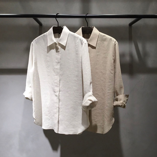 theory 20AW ウォッシャブル 比翼シャツ シャツブラウス ベージュ