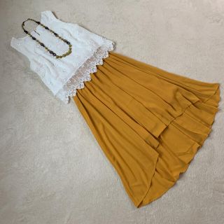 イング(INGNI)の新品 イング レース刺繍ドッキングマキシワンピース黄色 結婚式(ロングワンピース/マキシワンピース)