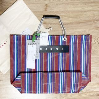 マルニ(Marni)のMARNI MARKET マルニマーケット ストライプバッグ ブラウン 新品(かごバッグ/ストローバッグ)