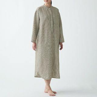 ムジルシリョウヒン(MUJI (無印良品))の★新品★  無印良品 オーガニックリネンクルタ／カーキグリーンストライプ／Ｓ(ルームウェア)