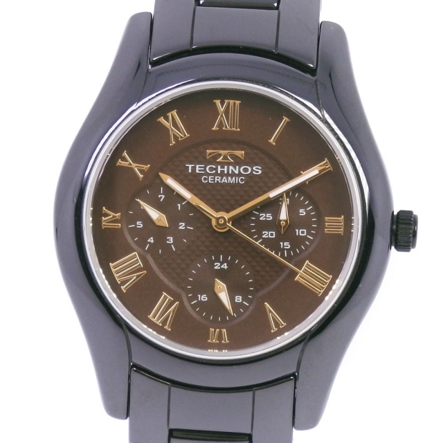 テクノス T9505 ブラック クオーツ メンズ ブラウン 腕時計