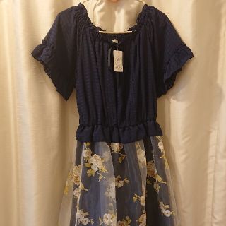 アクシーズファム(axes femme)の新品axes femme アクシーズファム オーガンジー花柄半袖ワンピース(ひざ丈ワンピース)