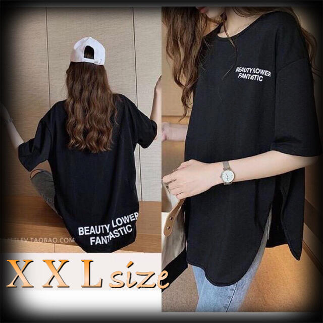 オーバーサイズロゴTシャツ XXL ブラック Tシャツワンピ BLACK レディースのトップス(Tシャツ(半袖/袖なし))の商品写真