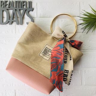 NEW✴︎シャーベットpink×ゴールドメタルハンドル　リネン bag❤︎(バッグ)