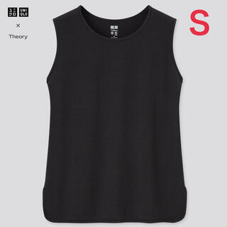 ユニクロ(UNIQLO)のUNIQLO セオリー　エアリズムクルーネックT（ノースリーブ）黒　S (Tシャツ(半袖/袖なし))