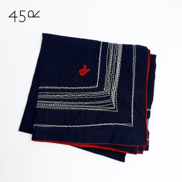新品 45rpm✨インディゴ R刺繍 ランダムステッチ バンダナ スカーフ