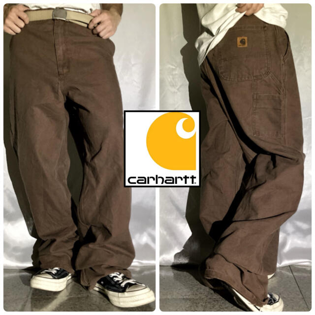 メキシコ製 Carhartt ペインターパンツ 革ロゴ ダック地 ダークブラウン