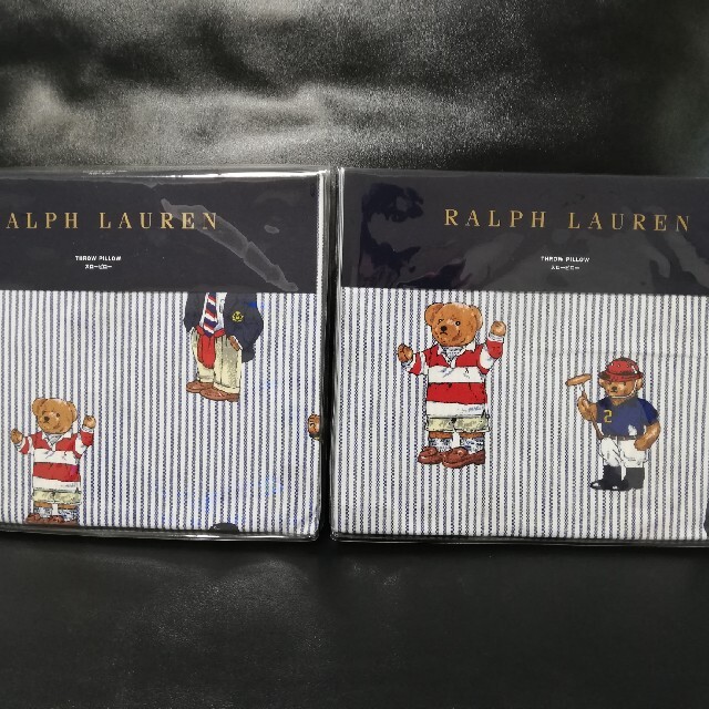 ラルフローレン ベアー ストライプクッションカバー 2個セット新品
