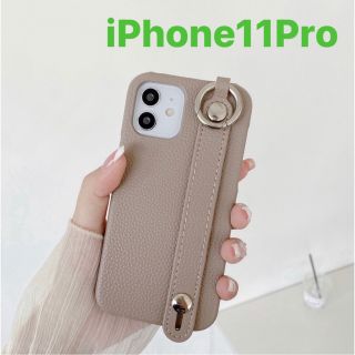 iPhone 11 Pro 用　ケース　ベージュ　ベルト 付き　レザー 風(その他)