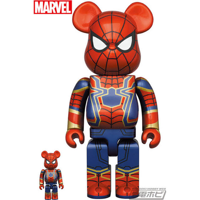 MEDICOM TOY(メディコムトイ)のBE@RBRICK IRON SPIDER 100%&400% 2個セット エンタメ/ホビーのおもちゃ/ぬいぐるみ(キャラクターグッズ)の商品写真