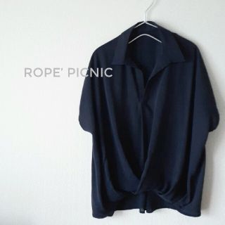 ロペピクニック(Rope' Picnic)のロペピクニック スキッパーブラウス ドレープ カシュクール とろみ ネイビー(シャツ/ブラウス(半袖/袖なし))