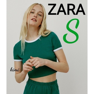 ザラ(ZARA)のZARA　(S　緑)　クロップド丈Tシャツ(Tシャツ(半袖/袖なし))