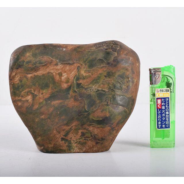 中国 玉石緑石彫刻 山水刻 置物 時代箱付 M R3632 中国 玉石緑石彫刻 山水刻 置物 時代箱付 M R3632