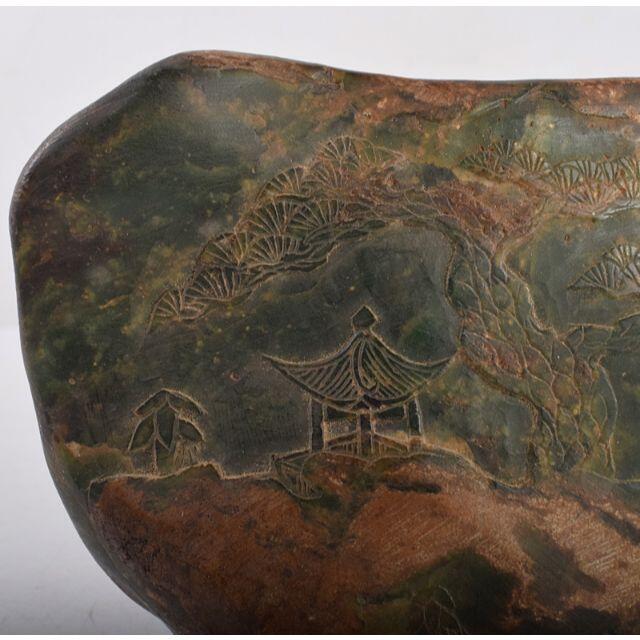 中国 玉石緑石彫刻 山水刻 置物 時代箱付 M R3632 中国 玉石緑石彫刻 山水刻 置物 時代箱付 M R3632