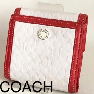 コーチ(COACH)のCOACH　2つ折り財布　ホワイト×オレンジ　レザー(財布)