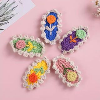 ヘアピン ヘアクリップ  花 フラワー ニット 毛糸 刺繍 バラ ローズ 韓国(その他)