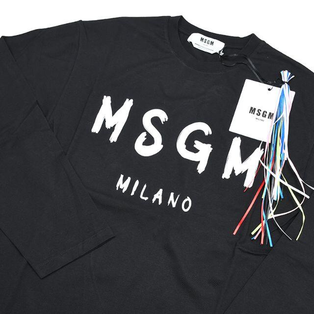 MSGM エムエスジーエム ロゴブラック長袖TシャツSTシャツ/カットソー(七分/長袖)