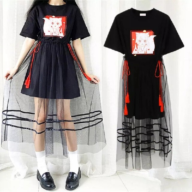Tシャツワンピース レーススカート 蚊帳スカート セットアップ風 イラスト 赤黒の通販 By ふりましょっぷ ラクマ Tシャツワンピース レーススカート 蚊帳スカート セットアップ風 イラスト 赤黒の通販 By ふりましょっぷ ラクマ