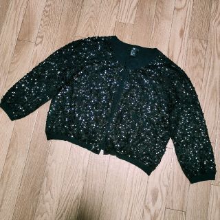 エイチアンドエム(H&M)の美品訳あり★H＆M★ショート丈スパンコールデザインニットカーディガン★黒★M(ボレロ)