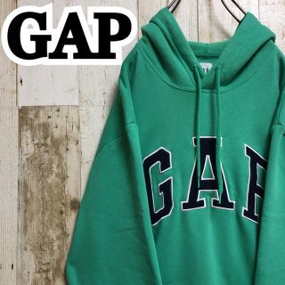 GAP フードパーカー デカロゴ 刺繍ロゴ ワッペン グリーン アースカラー