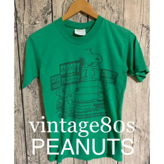 スヌーピー(SNOOPY)のビンテージ　80s PEANUTS メンズS 相当　Tシャツ　ピーナッツ　緑(Tシャツ/カットソー(半袖/袖なし))
