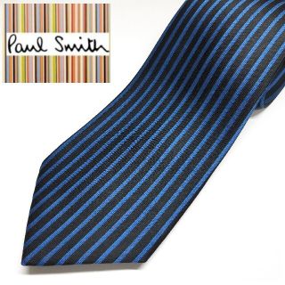 ポールスミス(Paul Smith)の【美品】Paul Smith  ネクタイ 総柄 ストライプ ブルー ブラック(ネクタイ)