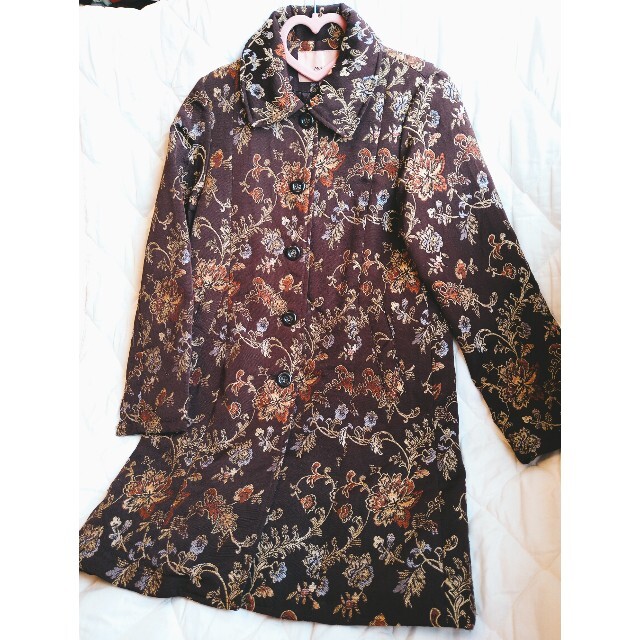 ヴィンテージ チャイナ 刺繍 焦げ茶色 ロングコート