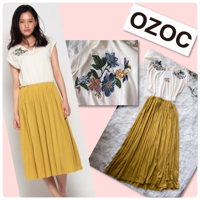 OZOC(オゾック)の新品タグ付き♡OZOC 刺繍プリーツワンピース♡ レディースのワンピース(ロングワンピース/マキシワンピース)の商品写真